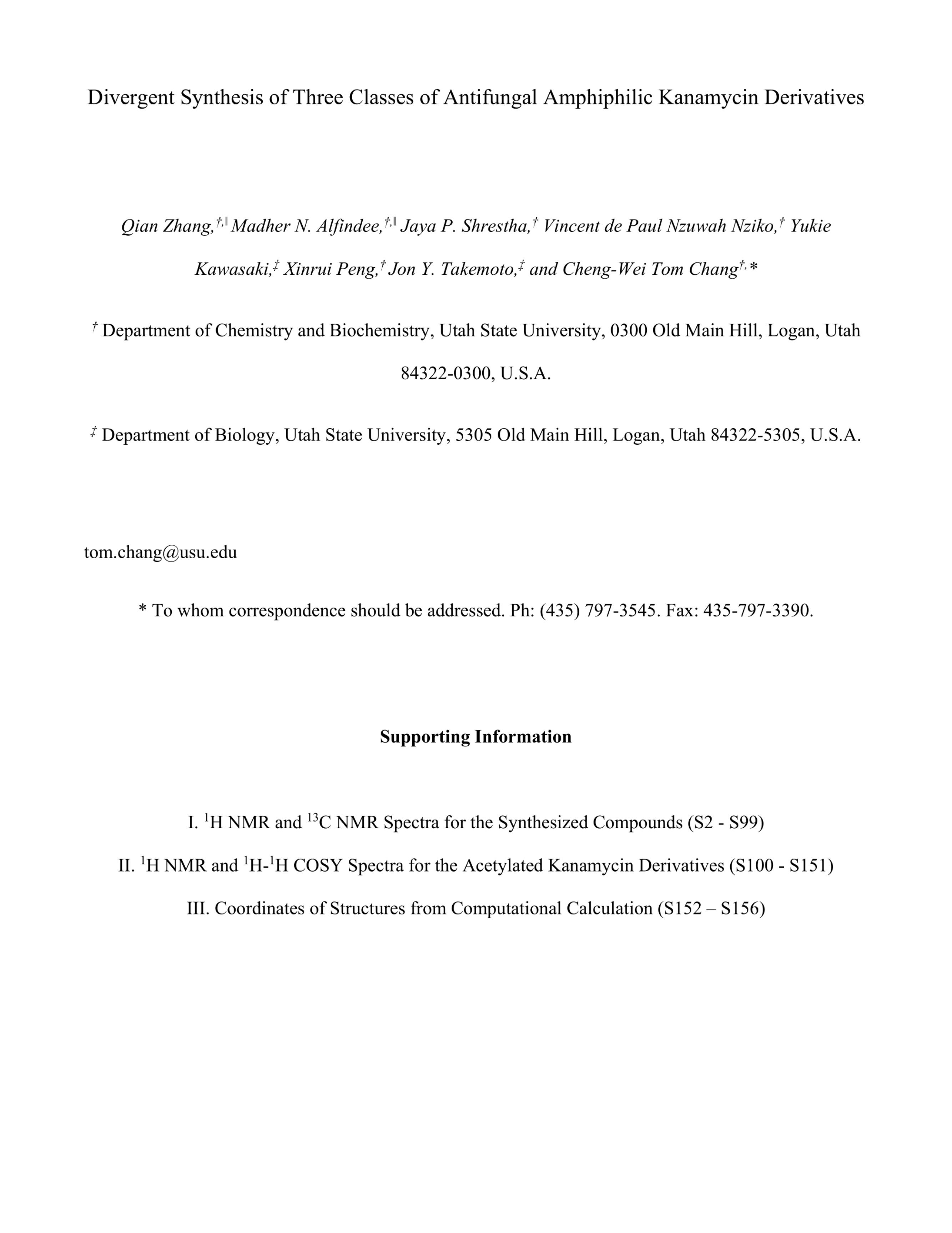 Divergent Synthesis of Three Classes of Antifungal Amphiphilic Kanamycin Derivatives
