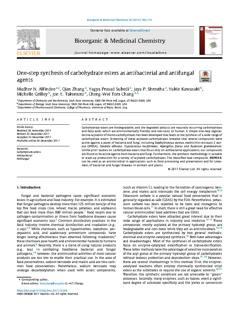 One step synthesis of carbohydrate esters as antibacterial and antifungal agents
