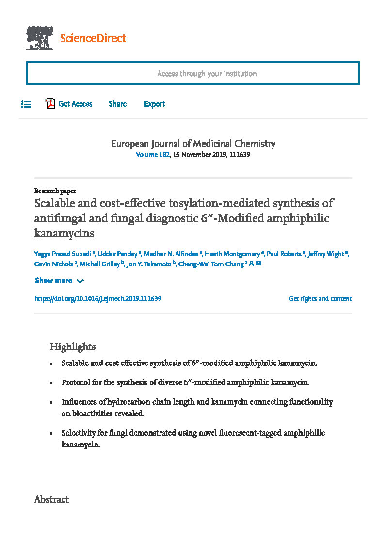 Scalable and cost effective tosylation mediated synthesis of antifungal and fungal diagnostic 6 Modified amphiphilic kanamycins