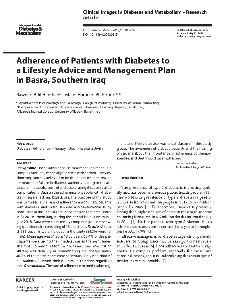 Adherence of Patients with Diabetes to