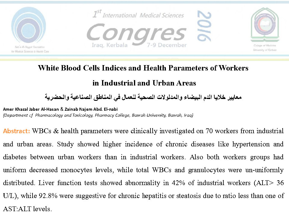 white blood cell indices and health parameters of workers in industrial and urban areas