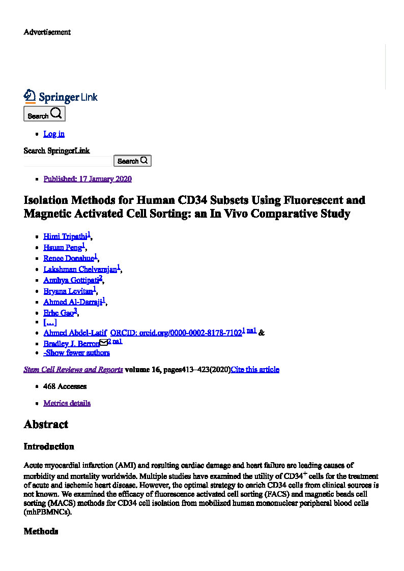 Isolation Methods for Human CD34 Subset Vivo Comparative Study SpringerLink