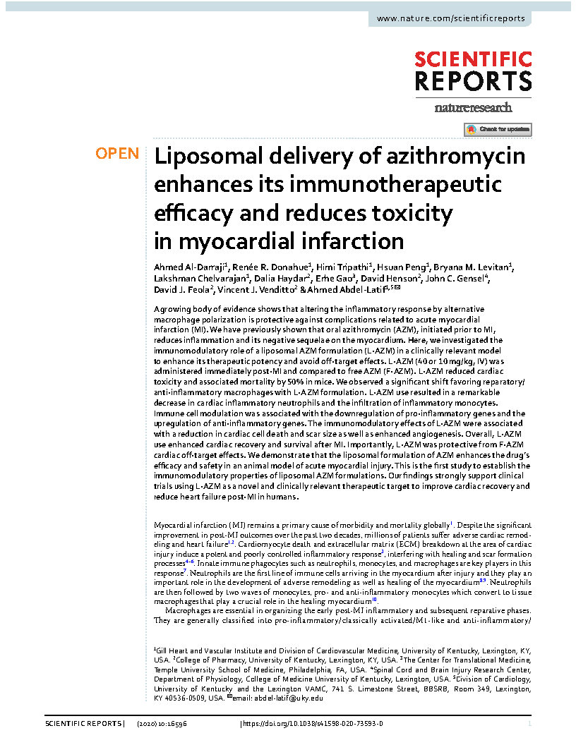 Liposomal delivery of azithromycin enhances its immunotherapeutic efficacy and reduces toxicity in myocardial infarction