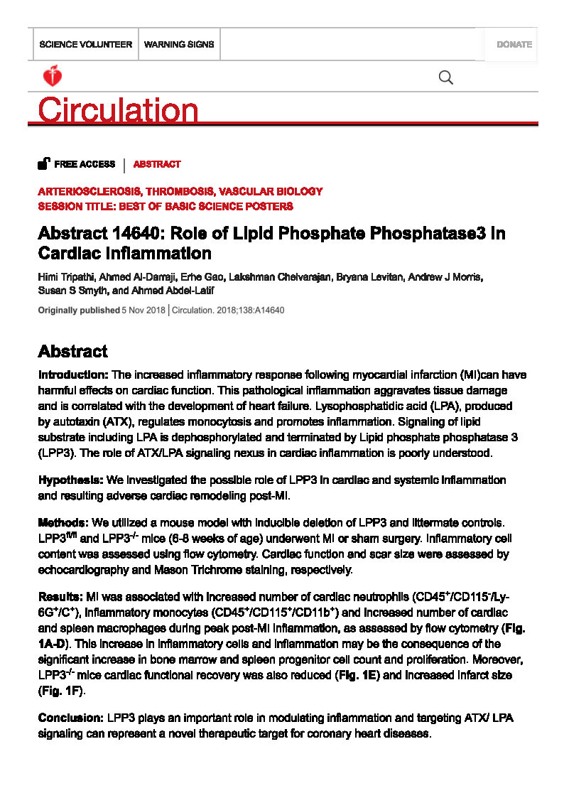 Role of Lipid Phosphate Phosphatase3 in Cardiac Inflammation