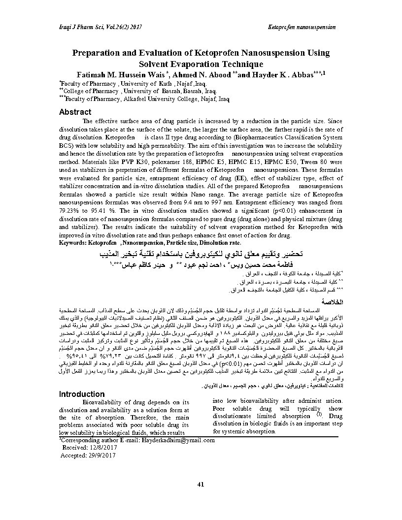 Preparation and Evaluation of Ketoprofen Nanosuspension Using