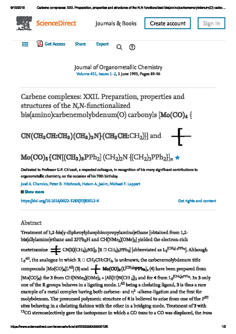 Carbene complexes XXII. Preparation properties and structures of the N N functionalized bis amino carbenemolybdenum O carbonyls Mo CO 4 CN CH2CH CH2CH2 2N 