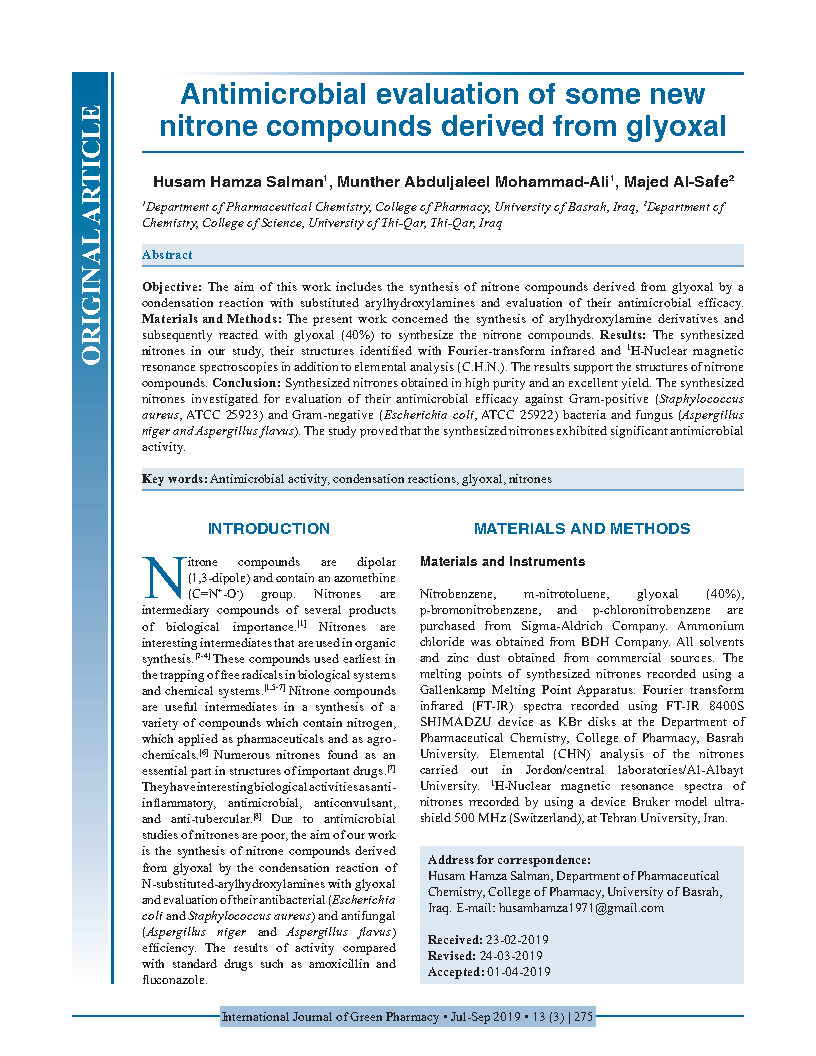 ANTIMICROBIAL EVALUATION OF SOME NEW NITRONE COMPOUNDS DERIVED FROM GLYOXAL