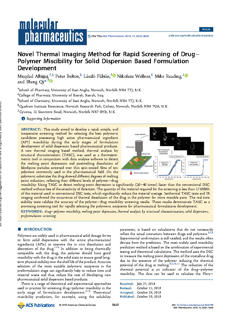 Novel Thermal Imaging Method for Rapid Screening of DrugPolymer Miscibility for Solid Dispersion Based Formulation Development