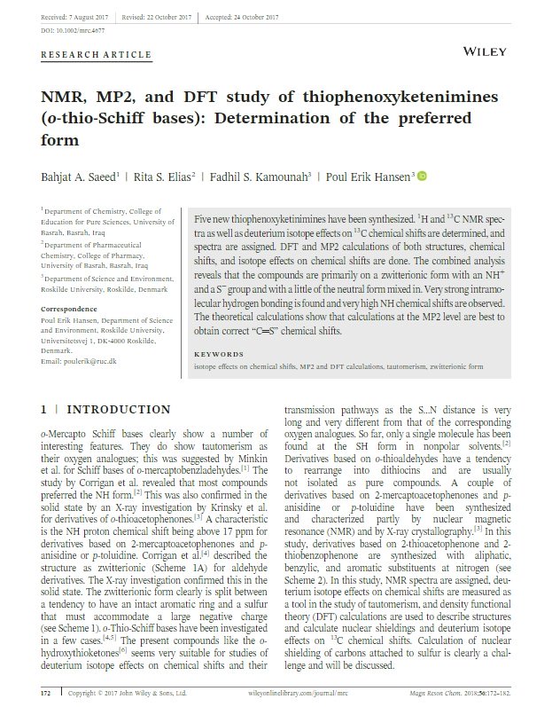NMR MP2 and DFT study of thiophenoxyketenimines othioSchiff bases Determination of the preferred form