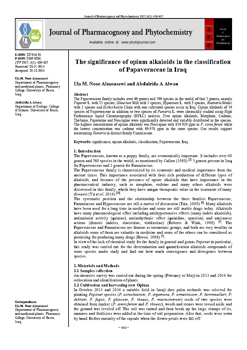 The significance of opium alkaloids in the classification