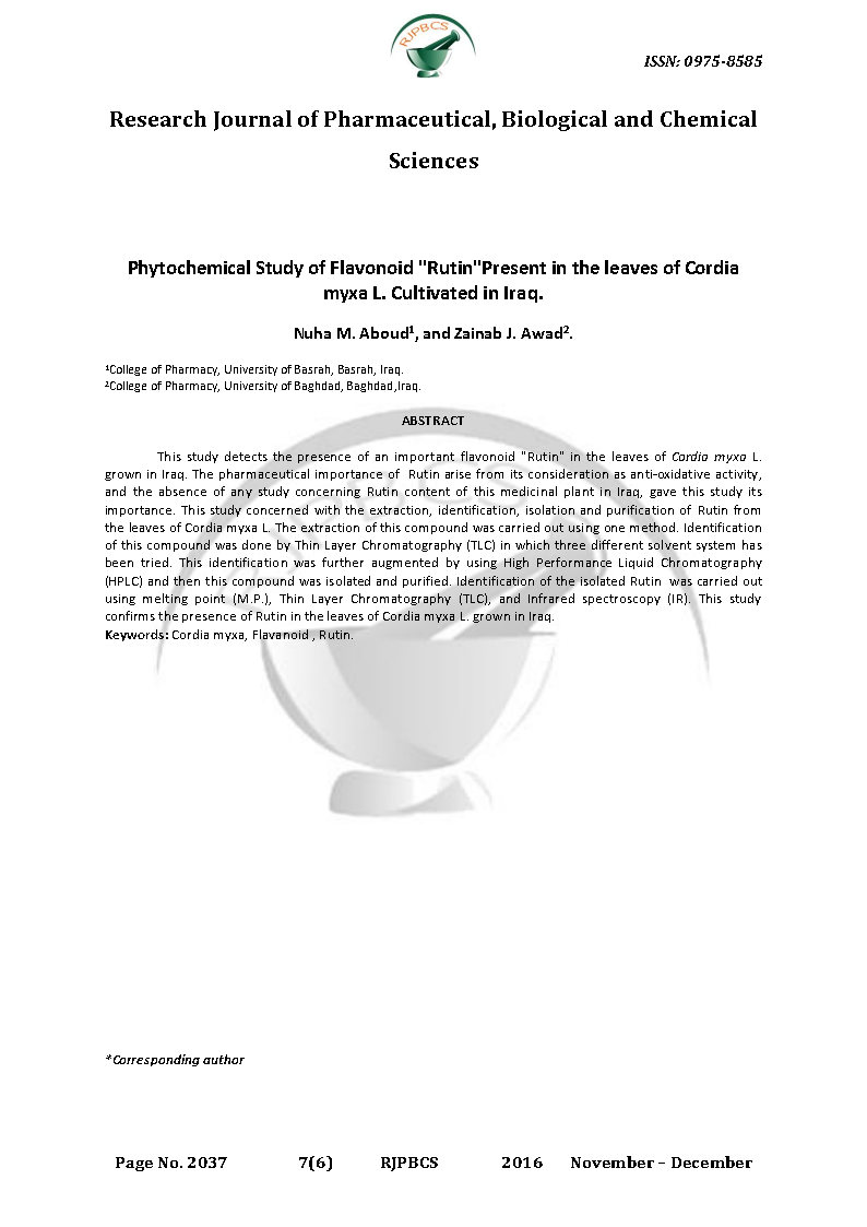 Phytochemical Study of Flavonoid RutinPresent in the leaves of Cordia